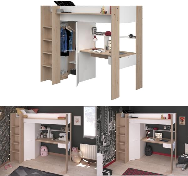 Parisot Hochbett Heavy 2 mit Kleiderschrank, Tisch & Leiter