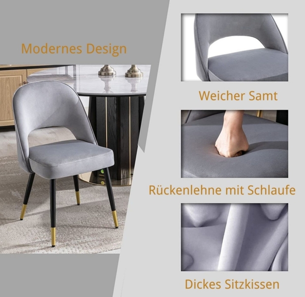 WAHSON OFFICE CHAIRS Esszimmerstuhl Samt 2er Set Seitenstühle Küchenstühle Bild 3
