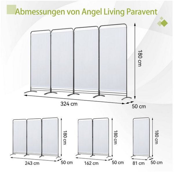 Angel Living Paravent Klappbar Raumteiler Freistehend Sichtschutzwand (4 St), Paravent 4 Teilig, 324(B) x 50(T) x 180(H)cm