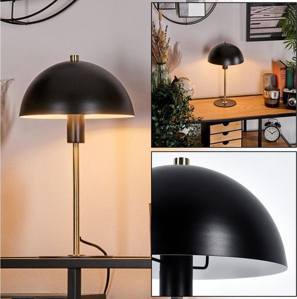 hofstein Tischleuchte moderne Nachttischlampe aus Metall in Schwarz/Goldfarben, ohne Leuchtmittel, RetroTischlampe, Ø20cm, 36cm, Schalter, 1 x E14, ohne Leuchtmittel.
