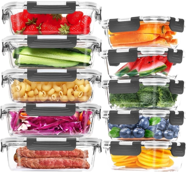 10er Pack Glas-Frischhaltedosen Set BPA-frei Luftdicht Vorratsbehälter