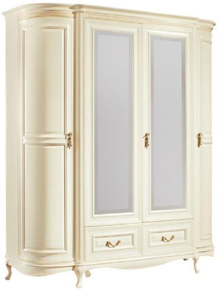 Casa Padrino Luxus Barock Schlafzimmerschrank Creme / Gold 180,5 x 62,6 x H. 206,6 cm - Prunkvoller Kleiderschrank mit 4 Türen und 2 Schubladen - Schlafzimmermöbel