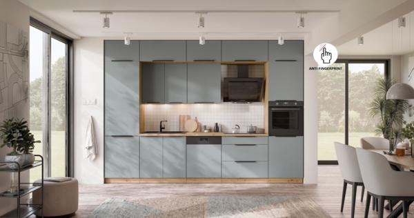 Küche ARIA K-AR - NAGU 340 cm Anti Fingerprint Küchenzeile Küchenblock Singleküche Einbauküche