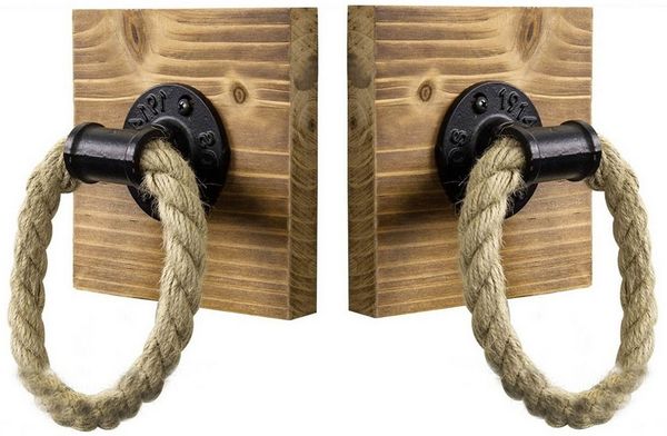BAYLI Regal 2er Set Industrial Rohr Handtuchhalter mit Seil für Badezimmer, rusti