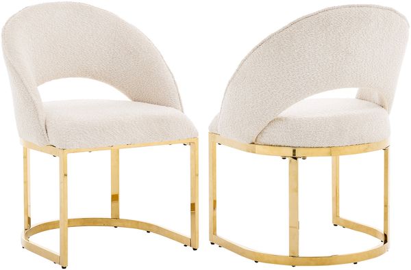 Merax Esszimmerstühle, (Set, 2 St), 2er Set Polsterstühle bequem und atmungsaktiv, geeignet für Restaurants, Wohnzimmer, Cafés, goldfarben galvanisierte Stuhlbeine, Bouclé, Beige + Gold