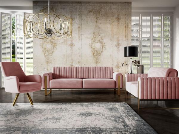 Sofaset Designersofas VALERIE 3-2-1 in Stoff Stoff Elisa Velvet Altrosa