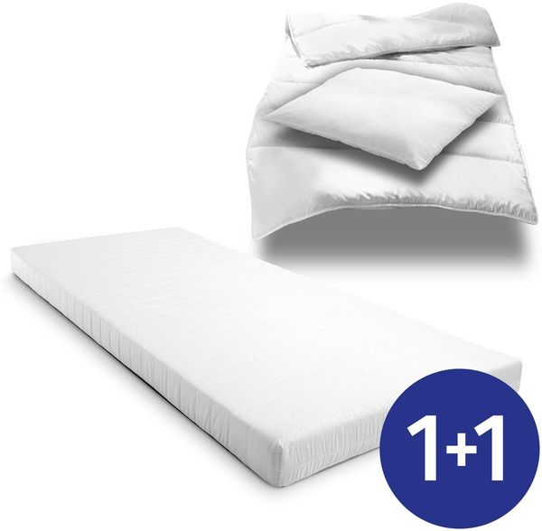 Komfortschaummatratze K10 90x200 cm, Höhe 10 cm, Härtegrad H3 + CloudComfort Basic Mikrofaser Bettset 135x200 cm + 80x80 cm