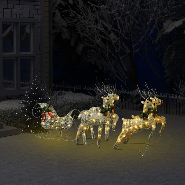 vidaXL LED-Rentier mit Schlitten Weihnachtsdeko 100 LEDs Outdoor Gold 329830