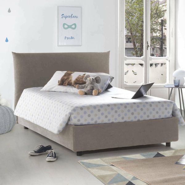 Talamo Italia - Doppelbett Ornella, Bettkasten mit Stoffbezug, 100 % Made in Italy, Öffnung vorne, geeignet für Matratze 120x190 cm, taubengrau