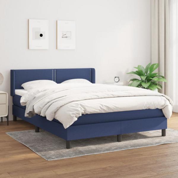 Boxspringbett mit Matratze Blau 140x190 cm Stoff (Farbe: Blau)