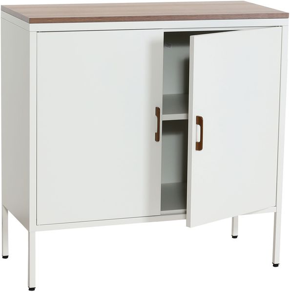 Kommode HWC-L84, Sideboard Schrank Anrichte, 2 Türen Metall 90x90x40cm, Melamin beschichtet ~ weiß Bild 9