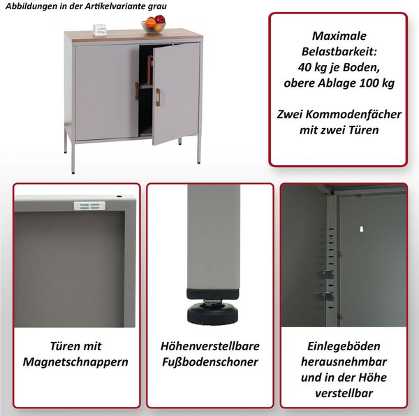 Kommode HWC-L84, Sideboard Schrank Anrichte, 2 Türen Metall 90x90x40cm, Melamin beschichtet ~ weiß Bild 2
