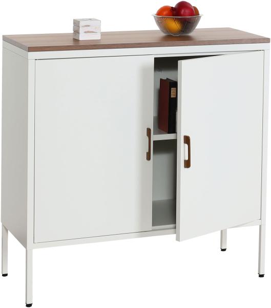 Kommode HWC-L84, Sideboard Schrank Anrichte, 2 Türen Metall 90x90x40cm, Melamin beschichtet ~ weiß