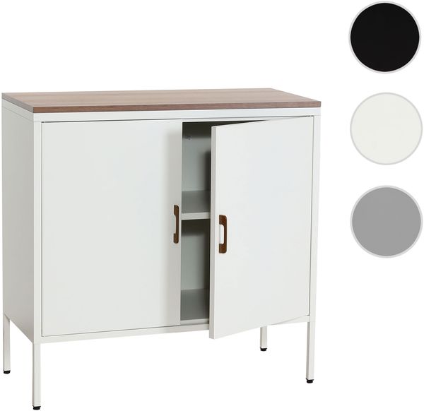 Kommode HWC-L84, Sideboard Schrank Anrichte, 2 Türen Metall 90x90x40cm, Melamin beschichtet ~ weiß Bild 10