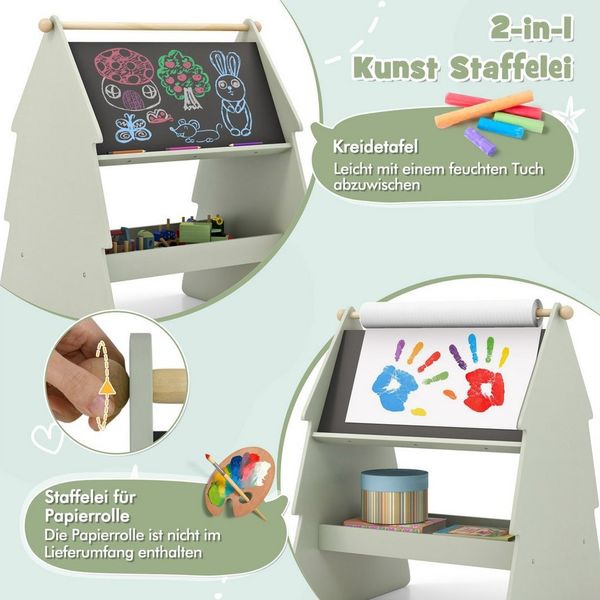 COSTWAY Kindersitzgruppe, Zeichentisch mit Hocker für Kinder