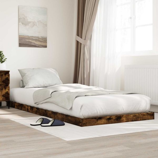 vidaXL Bodenbettrahmen, Holz Geräucherte Eiche Braun, 86,5x200 cm
