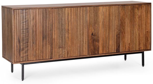 Sideboard Atidat aus Mangoholz, modernes Design, Braun, 170 cm, Push-to-Open-System