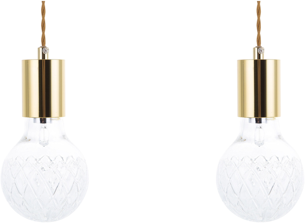 'Anza' Hängeleuchte Gold Metall 2er Set mit Schirm aus Glas in Glühbirnenform geometriches Muster Minimalistischer Industrieller Stil