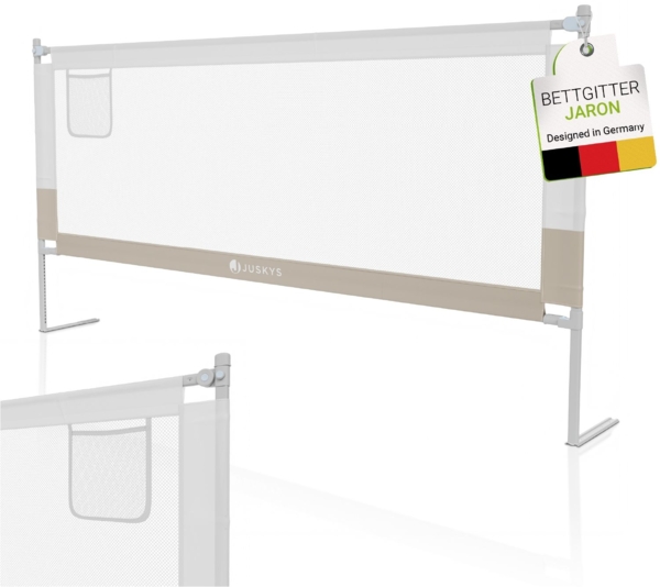 Juskys Baby Bettgitter Jaron 200 cm - höhenverstellbar, kombinierbar & klappbar - Bett Rausfallschutz für Kinder - Bettumrandung Kinderbett - Beige