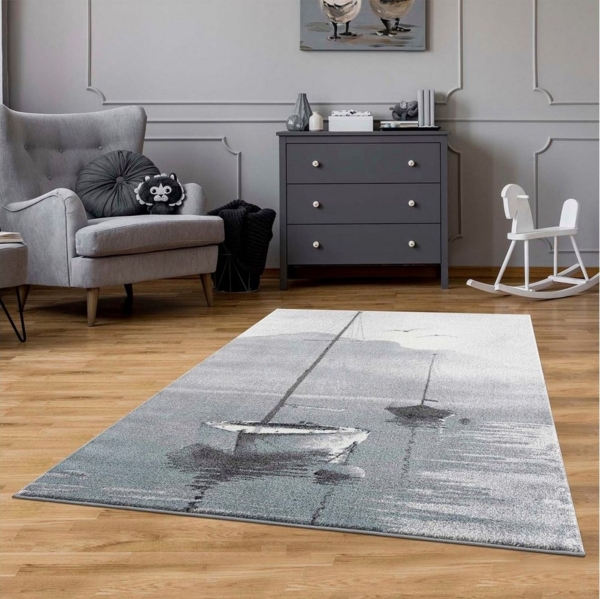 Carpet City Teppich Savanna 9368, rechteckig, Höhe: 11 mm, Flachflor, mit Segelboot Motiv, Grau