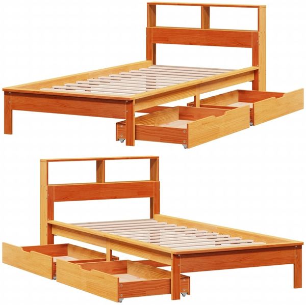 vidaXL Massivholzbett mit Regal ohne Matratze Wachsbraun 100x200 cm 3309817 Bild 9