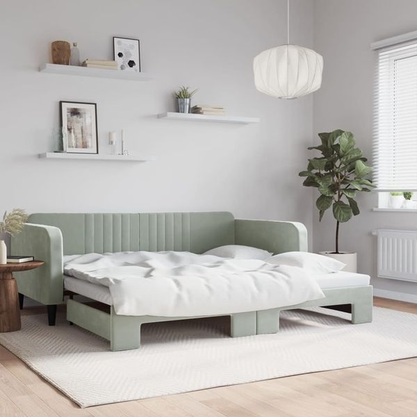 vidaXL Tagesbett Ausziehbar Hellgrau 100x200 cm Samt 3197070
