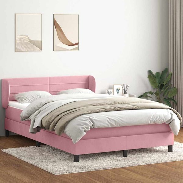 vidaXL Boxspringbett mit Matratze Rosa 140x210 cm Samt 3317612