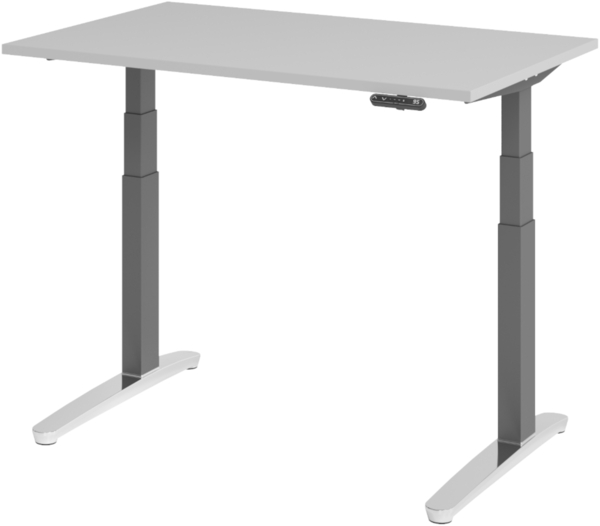 bümö elektrisch höhenverstellbarer Schreibtisch 120x80 cm mit Memory-Steuerung - Design Schreibtisch höhenverstellbar elektrisch, elektrischer Schreibtisch grau, Gestell graphit/alu, XBHM12-5-GC