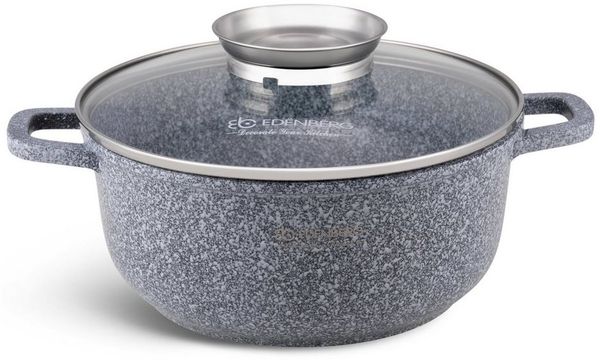 Edenberg Kochtopf Topf 5.6L Suppentopf Kompotttopf Spargeltopf Steinbeschichtung, Aluminiumguss (sehr hochwertig, 2-tlg, Zeitloses Design des Topfsets. Eine ideale Geschenkidee)