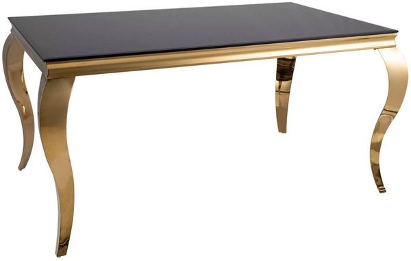 Feldmann-Wohnen Esstisch Prince (rechteckige Tischplatte 150x90 cm, 1-St, Marmor Optik, stilvolles Gestell in gold), 150 x 90 x 75 cm Schwarzglas / gold