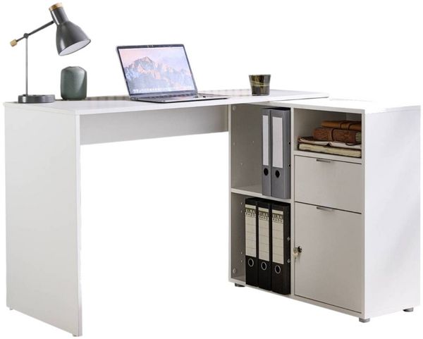 moebel-dich-auf Eckschreibtisch LUIZ (Schreibtisch + Regal, 110 cm breit), spiegelverkehrt montierbar