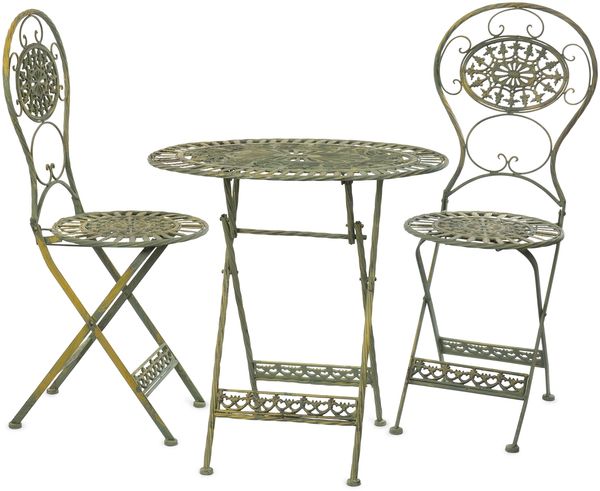 Moritz Bistro Set Tisch oval + 2 Stühle altgrün antik aus Gusseisen Gartendeko Set Bistrotisch Bistrostühle 3-teilig Sitzgruppe Balkonmöbel