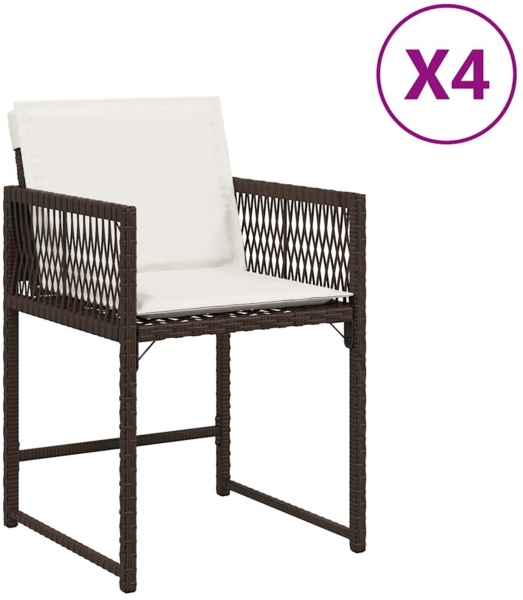 vidaXL Gartenstühle mit Kissen 4 Stk. Braun Poly Rattan 365020