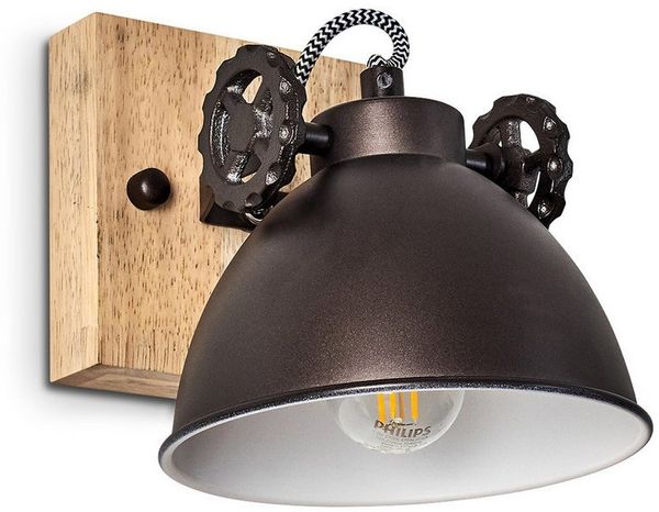 hofstein Deckenleuchte »Mot« Wandlampe aus Metall und Holz in Schwarz-Braun/Natur, ohne Leuchtmittel, mit verstellbarem Strahler, 1xE14, Retro/Vintage Design