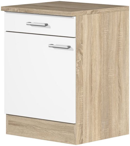 Flex-Well Unterschrank Küchenunterschrank - 60 cm breit - Weiß Sonoma Eiche – Salerno