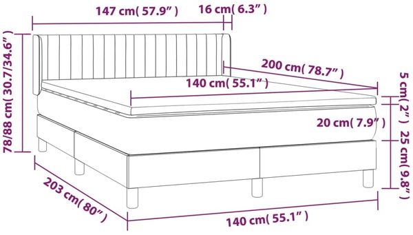 vidaXL Boxspringbett mit Matratze Creme 140x200 cm Stoff 3129878 Bild 7