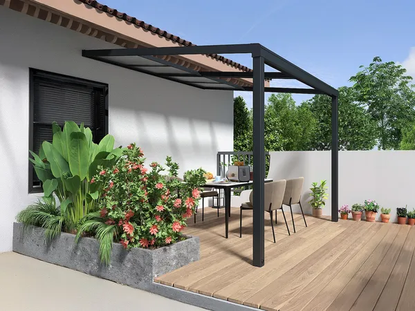 Vente-unique - IZEDA Terrassenüberdachung PlastikMetall Grau - B 300 cm x H 200 cm x L 300 cm