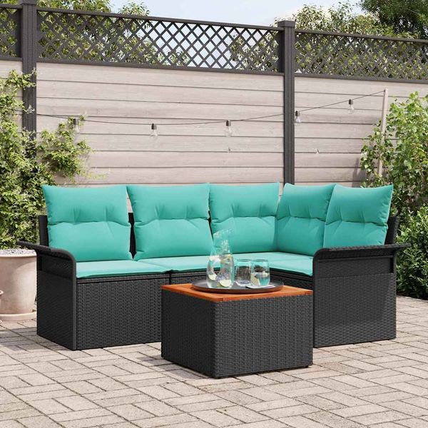 vidaXL Gartensofa-set 5 pcs Schwarz und Türkis Poly-Rattan 3355995