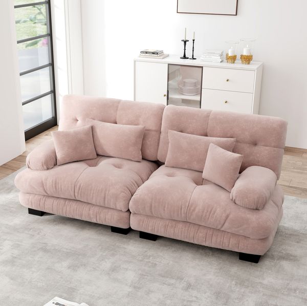 Ecksofa 81cm×220cm×77cm in Rosa aus Chenille – modulares Sofa mit Lenden- und Dekokissen
