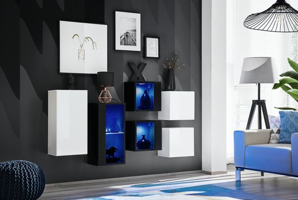 Hängende Kommode SB4 in Weiß und Schwarz 150 x 80 cm 7-teilig