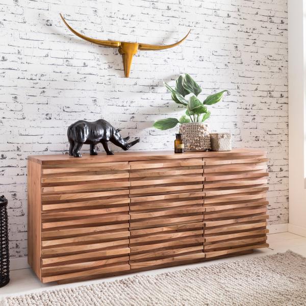 Wohnling Sideboard KADA, 160x75x43cm, Massiv-Holz Akazie Natur, Baumkante Anrichte