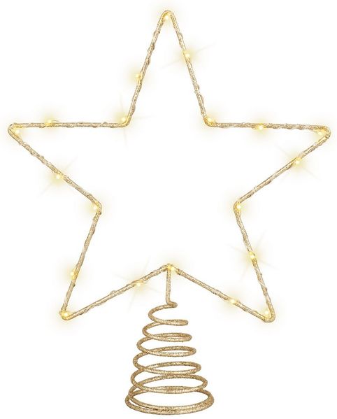Weihnachtsbaumspitze Stern Gold Beleuchtet 20 LED Christbaumspitze Warmweiß