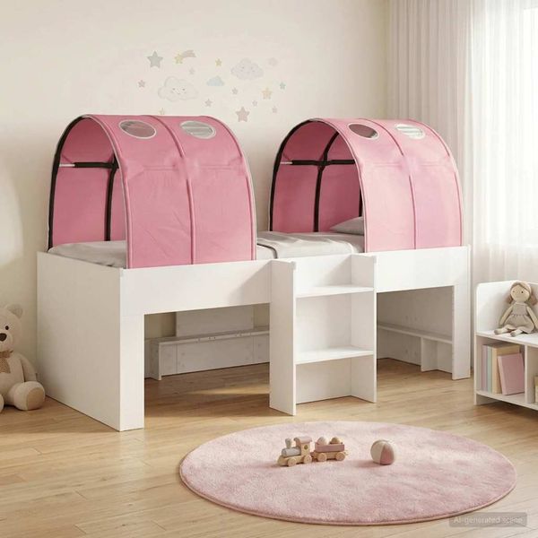 vidaXL Hochbett für Kinder mit Tunnel Weiß und Rosa Holzwerkstoff 3423536