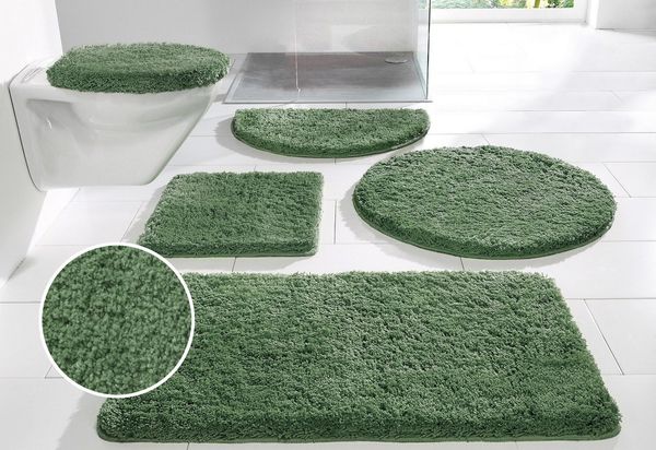 OTTO home Badematte Sanremo, Badvorleger, Badezimmer Teppich, sehr weich, Höhe 30 mm, rutschhemmend beschichtet, fußbodenheizungsgeeignet, schnell trocknend, Polyester, rechteckig, 3-tlg. Hänge-WC Set, Badteppich, unifarben, rechteckig, rund & als 3-tl...