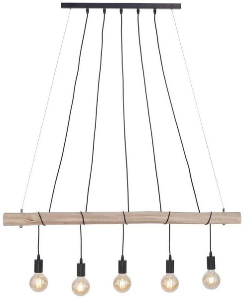 Hängeleuchte, Balken natur, Kabel schwarz, L 120 cm