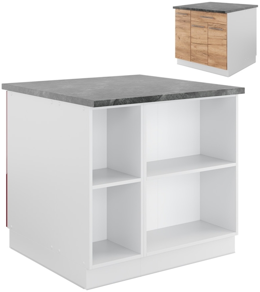 Kücheninsel Fame-Line Goldkraft Eiche/Weiß 90 cm mit Schublade, ohne Arbeitsplatte Vicco