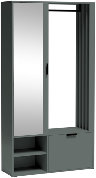 MEBLINI Garderobenschrank Flur mit Spiegel - MILANO UNI - 100x33x190cm R/L - Grün - Garderobe Schrank - Flurgarderobe schmal - Garderobe Flur Möbel Set - Flurschrank hoch