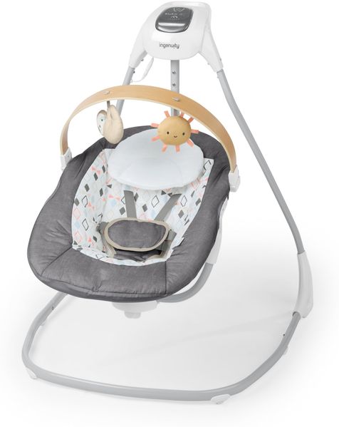 Ingenuity SimpleComfort Compact Soothing Swing, drehbare Spielzeugstange, drehbarer Sitz, 6 Geschwindigkeiten, für Kinder von 0-9 Monaten, bis zu 9kg - Parker
