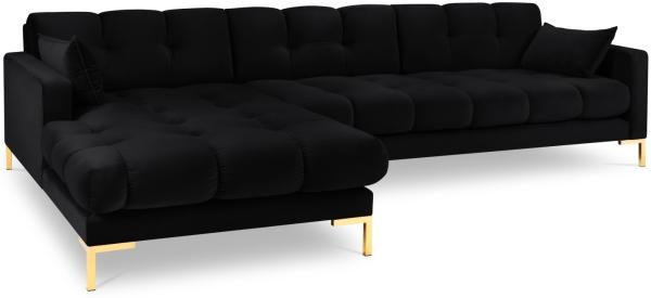 Micadoni Ecksofa Mamaia 5-Sitzer Links Samt Bluvel Schwarz goldene Beine