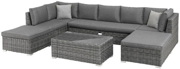 KONIFERA Gartenlounge-Set New York, (21-tlg, 1x3er AZ-Sofa, 1x Ecke, 1x Sessel, 1x Ottomane mit Staufach, 1x Tisch), Tisch 110x65 cm, Aluminium,Polyrattan,individuell stellbar,10 Personen
